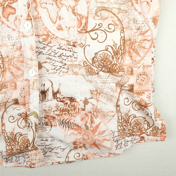 Chicos Womens Button Up Shirt 0 White Red Short Sleeve Travel All Over Print - Picture 4 of 9